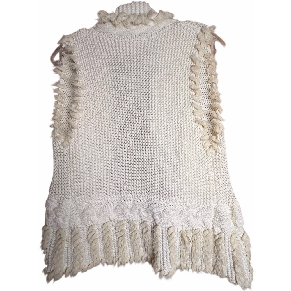 Lilly Pulitzer Sweater‎ Vest S Ivory Chunky Knit Fringe Boho Cottagecore Open - Picture 4 of 13